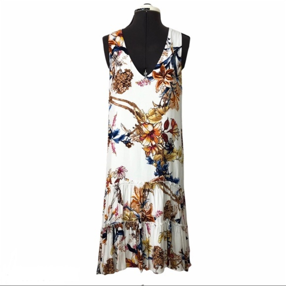 Karen Kane Floral Sleeveless Ruffle Hem‎ Dress S